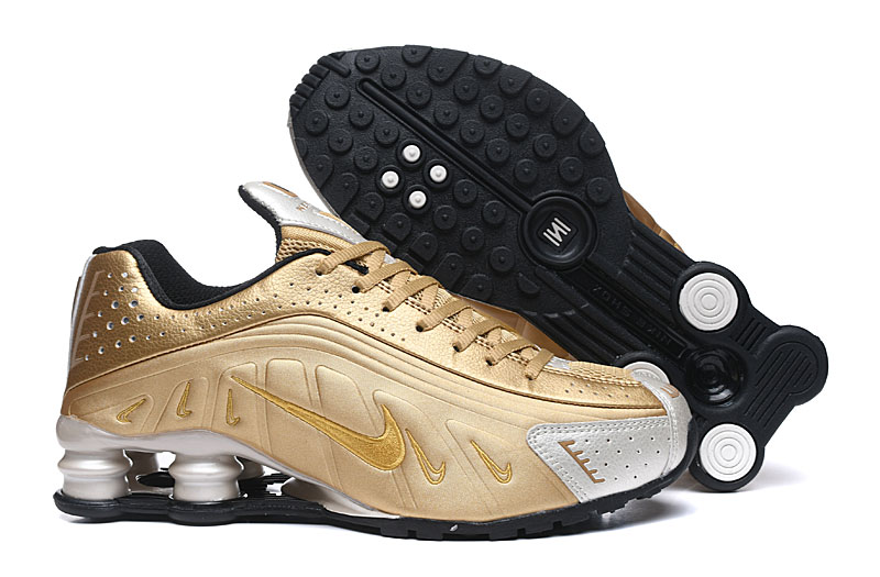 2020 Nike Shox R4 Gold Silver Shoes